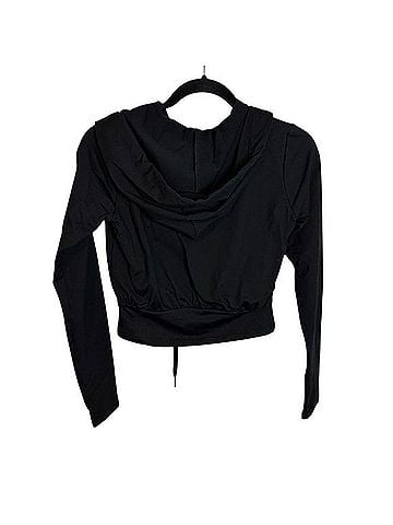 Susana Monaco Black Cropped Pullover Hoodie (view 2)