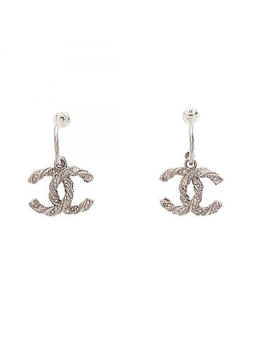 Chanel Chanel Coco Mark Hoop Earrings, Metal Jewelry, Women's, Silver Tone (view 1)