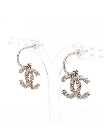 Chanel Chanel Coco Mark Hoop Earrings, Metal Jewelry, Women's, Silver Tone (view 2)