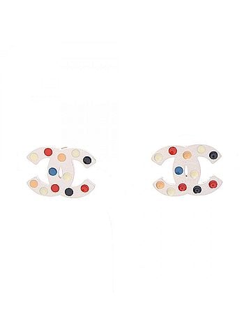 Chanel Chanel Coco Mark Earrings, Metal Jewelry, Women's, Silver Tone, Multicolor (view 1)