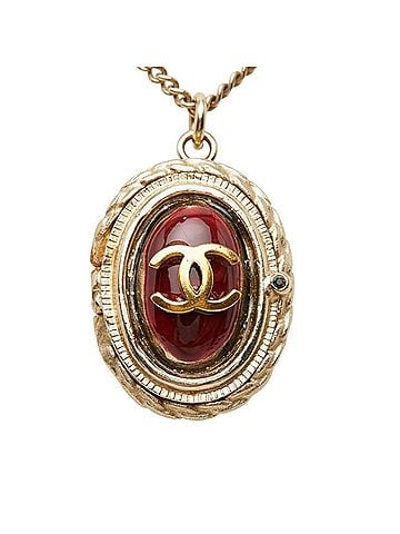 Chanel Chanel Vintage Coco Mark Heart Key Motif Rogue Necklace Gold Red Plated Rhinestone Women's CHANEL (view 2)