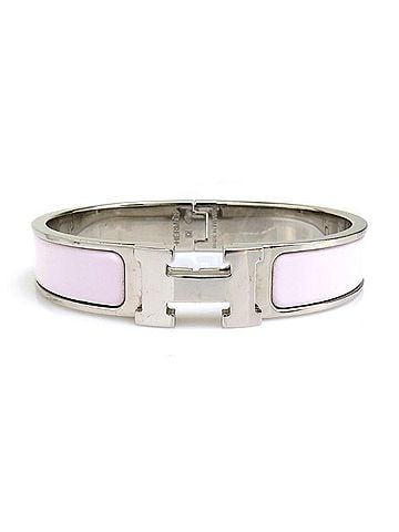 Hermès Hermes HERMES Bangle Click H Metal Enamel White Silver Women's h32431k (view 1)