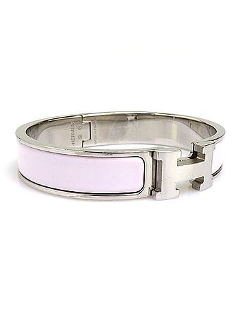 Hermès Hermes HERMES Bangle Click H Metal Enamel White Silver Women's h32431k (view 2)