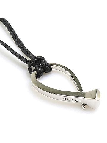 Gucci Gucci necklace, sterling silver (925), leather, silver, black, men's, e62156a (view 1)