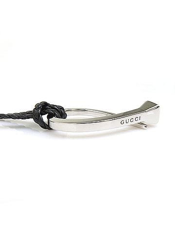 Gucci Gucci necklace, sterling silver (925), leather, silver, black, men's, e62156a (view 2)