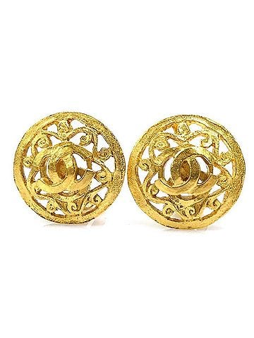 Chanel Chanel earrings, Coco Mark design, metal, gold, women's, e62149a (view 1)