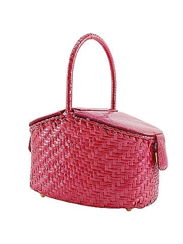 Fendi Fendi FENDI Basket Bag Handbag Straw x Embossed Leather Pink bag for Women (view 2)