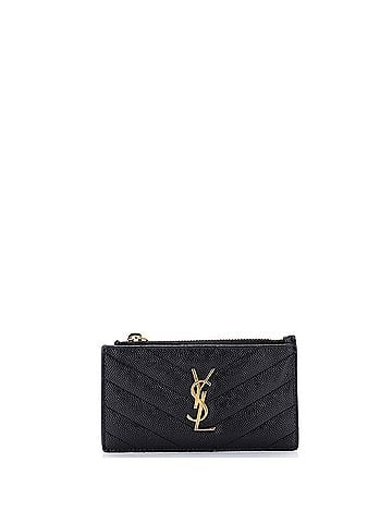 Saint Laurent Monogram Fragments Zip Card Holder Matelasse Chevron Leather (view 1)
