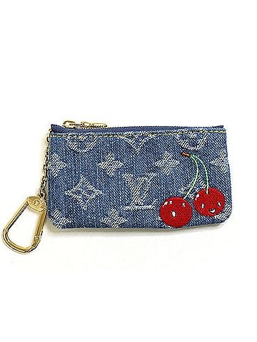 Louis Vuitton Louis Vuitton x Takashi Murakami LV TM Card &amp; Key Case Pochette Clé Coin Cherry Monogram Denim M14938 Blue Unused (view 1)