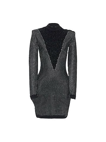 Balmain Balmain Rousteing silver thread fluffy military dress (view 1)