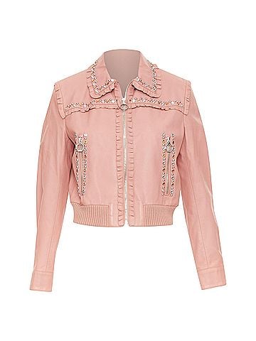 Miu Miu Miu Miu crystal trim lambskin leather jacket (view 1)