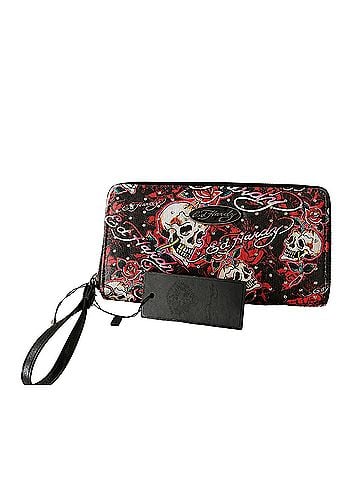 Ed Hardy Black Red Skull Rose Zip Wallet Wallet (view 1)