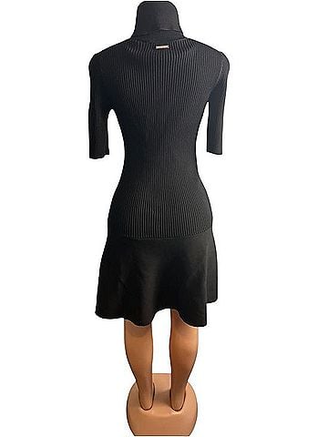 MICHAEL Michael Kors Ribbed Knee-Length Black Dress Casual Dress (view 2)