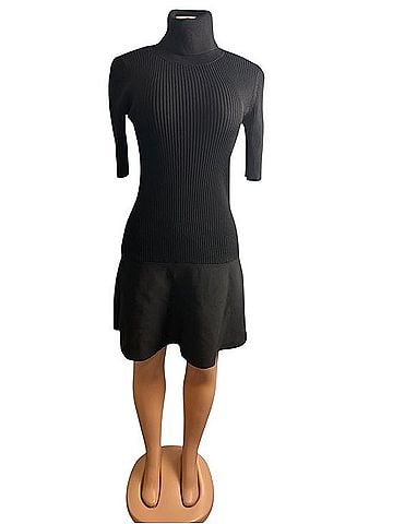 MICHAEL Michael Kors Ribbed Knee-Length Black Dress Casual Dress (view 1)