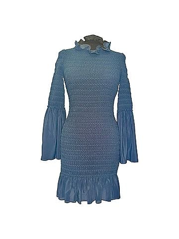 Stella McCartney Stella McCartney Shirred Mini Dress in Navy Blue Silk (view 2)