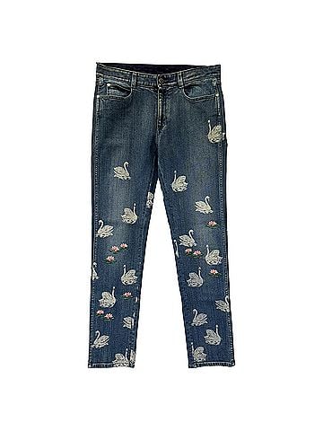 Stella McCartney Stella McCartney Printed &amp; Embroidered Denim Skinny Fit Jeans in Light Blue Cotton (view 1)