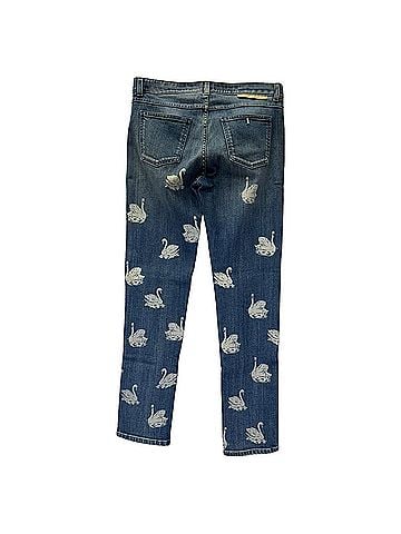 Stella McCartney Stella McCartney Printed &amp; Embroidered Denim Skinny Fit Jeans in Light Blue Cotton (view 2)