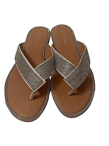Forever 21 Taupe Rhinestone Crisscross Toe-Post Sandals Sandals (view 1)