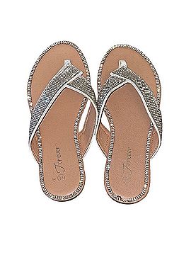 Forever 21 Taupe Rhinestone Crisscross Toe-Post Sandals Sandals (view 2)