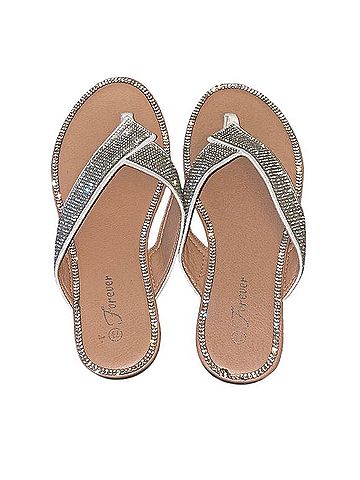 Forever 21 Taupe Rhinestone Crisscross Toe-Post Sandals Sandals (view 2)