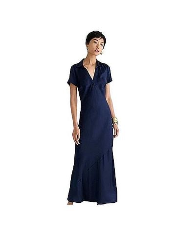 J. Crew x Dauphinette Short-sleeve Maxi slip dress in Luster Crepe Casual Dress (view 1)