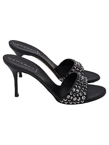 Casadei Casadei Crystal-Embellished Slide Sandal Heels in Black Leather (view 1)