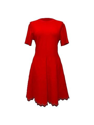 Proenza Schouler Proenza Schouler Zig-Zag Hem Mini Flared Dress in Red Viscose (view 1)