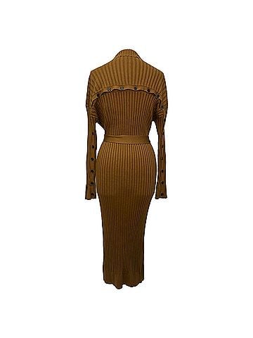 Proenza Schouler Proenza Schouler Ribbed-Knit Long Sleeve Midi Dress in Brown Silk (view 2)