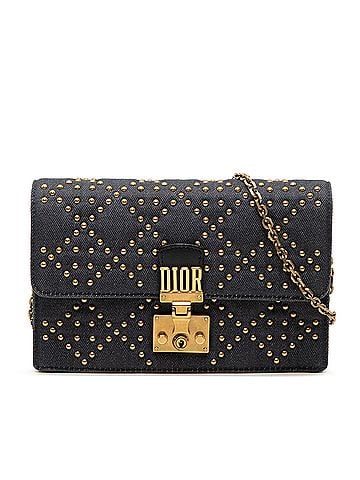 Dior Denim Cannage Studded DiorAddict Wallet on Chain (view 1)