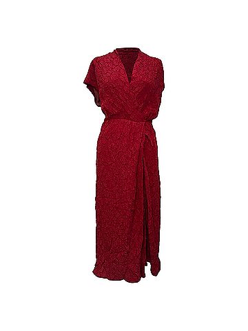 Dries Van Noten Dries Van Noten Cloqué Wrap-Effect Midi Dress in Burgundy Viscose (view 1)