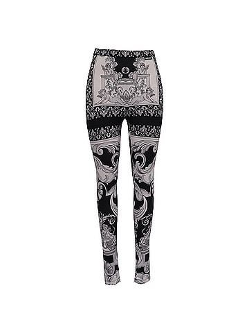 Versace Versace Barocco-Print Leggings in Black and White Polyamide (view 1)