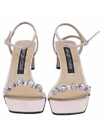 Sergio Rossi Sergio Rossi SR1 Crystal Embellishment Sandals in Light Pink Patent Leather (view 2)