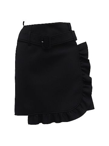 Prada Prada Belted Ruffle-Accent Mini Skirt in Black Polyester (view 1)