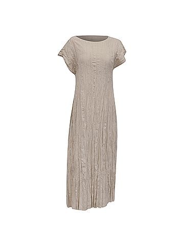 Totême Totême Crinkled Cap-Sleeve Midi Dress in Beige Silk (view 1)