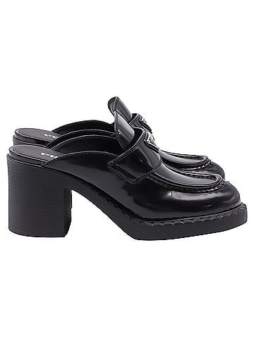 Prada Prada Logo Heeled Loafers in Black Leather (view 1)