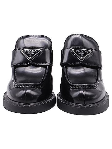 Prada Prada Logo Heeled Loafers in Black Leather (view 2)