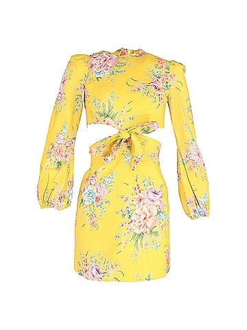 Zimmermann Zimmermann Zinnia Floral Mini Dress in Yellow Linen (view 1)