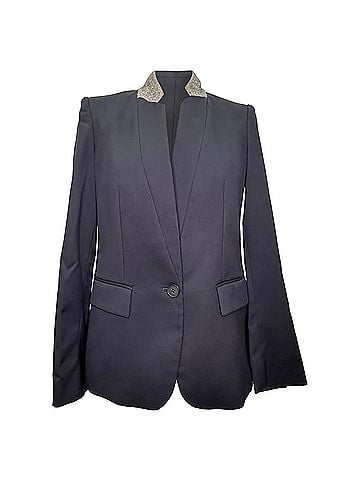 Stella McCartney Stella McCartney Inverted Collar Single Button Blazer in Navy Blue Wool (view 1)