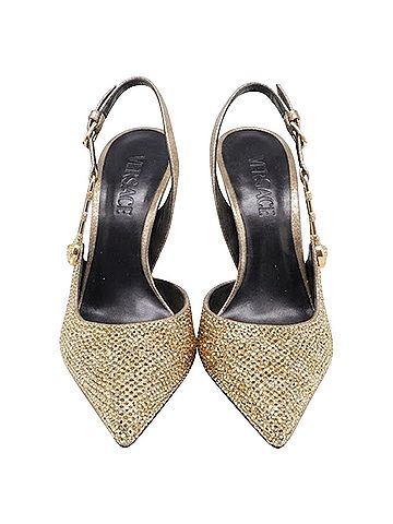 Versace Versace Safety Pin Embellished Pumps in Gold Crystal (view 2)