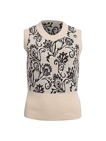 Sandro Sandro Paris Sleeveless Paisley Print Knitted Vest in Beige Wool (view 1)