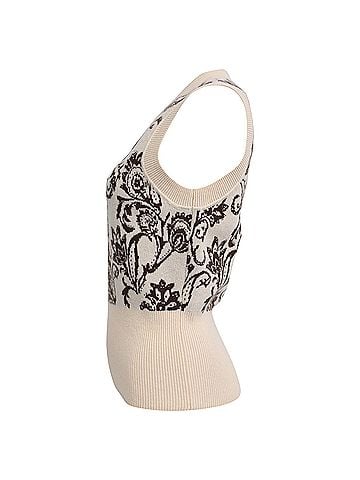 Sandro Sandro Paris Sleeveless Paisley Print Knitted Vest in Beige Wool (view 2)