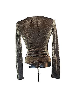 Express Shimmering Gold V-Neck Bodysuit Long Sleeve T-Shirt (view 2)