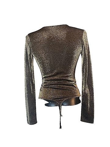 Express Shimmering Gold V-Neck Bodysuit Long Sleeve T-Shirt (view 2)