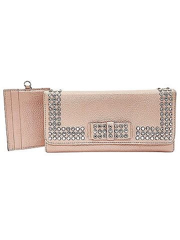 Miu Miu Miu Miu Miu Bijou Studded Ribbon Bi-fold Long Wallet, Leather, Beige Pink (view 1)