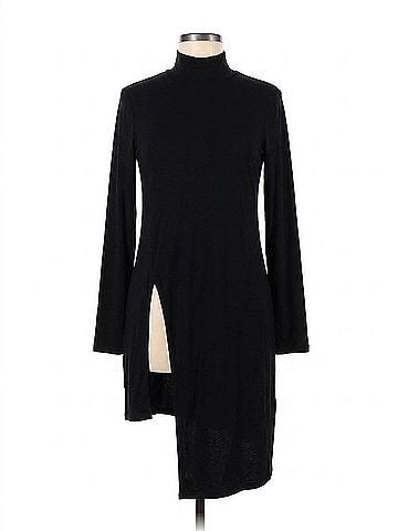 BCBGeneration Asymmetric Rayon Turtleneck Top in Black (view 1)