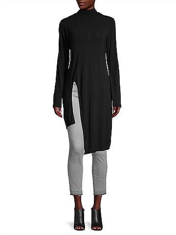 BCBGeneration Asymmetric Rayon Turtleneck Top in Black (view 2)