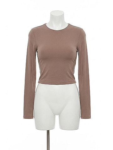 Susana Monaco Long Sleeve Crewneck Top in Coco (view 1)