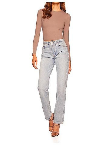 Susana Monaco Long Sleeve Crewneck Top in Coco (view 2)