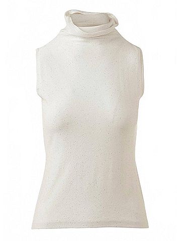 Kinross Women's Sequin Sleeveless Funnel Tank in Ivory (view 1)