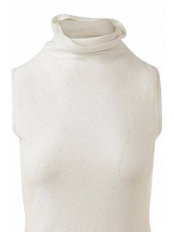 Kinross Women's Sequin Sleeveless Funnel Tank in Ivory (view 2)